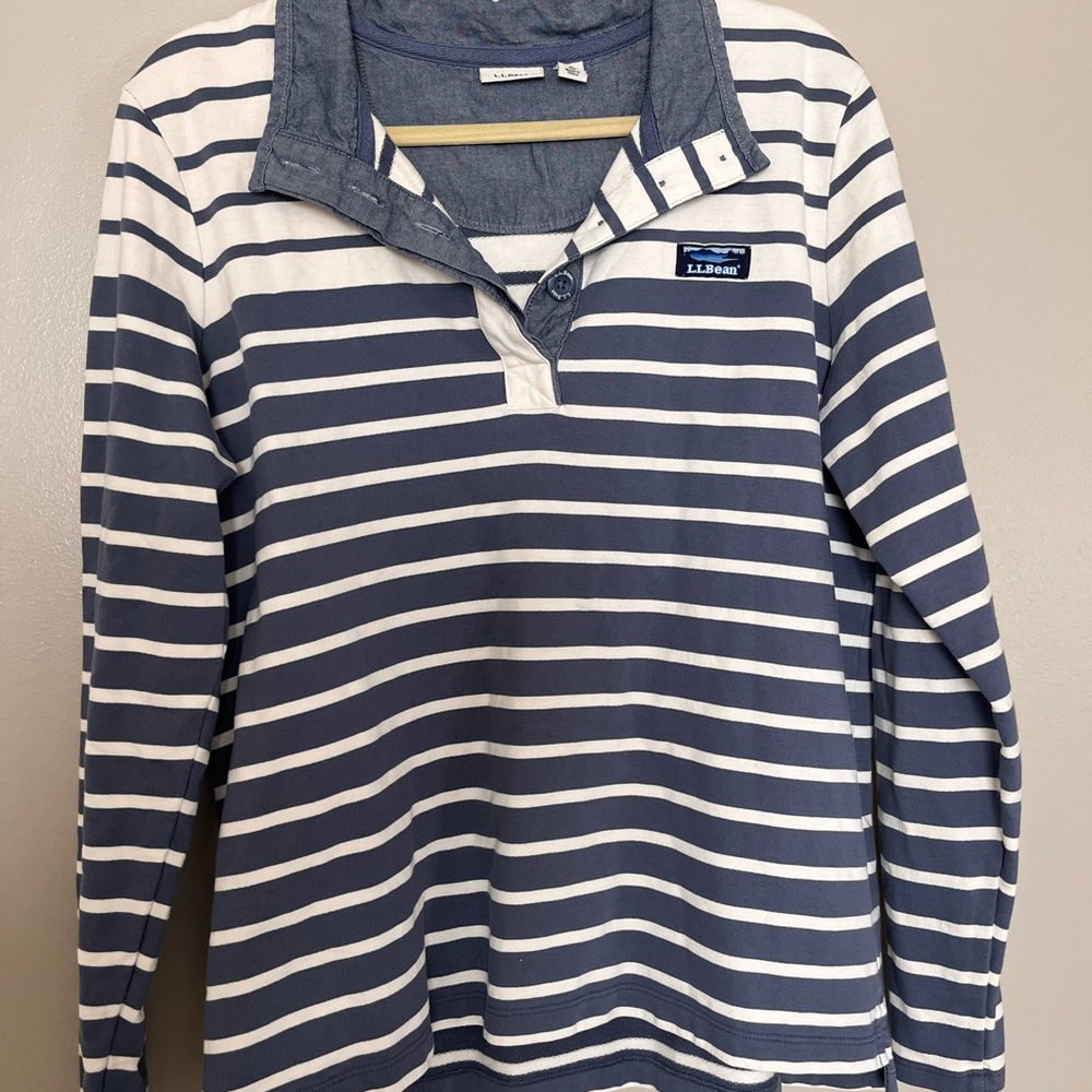 L.L. Bean Chambray Blue Long Sleeve Quarter Button Sweater